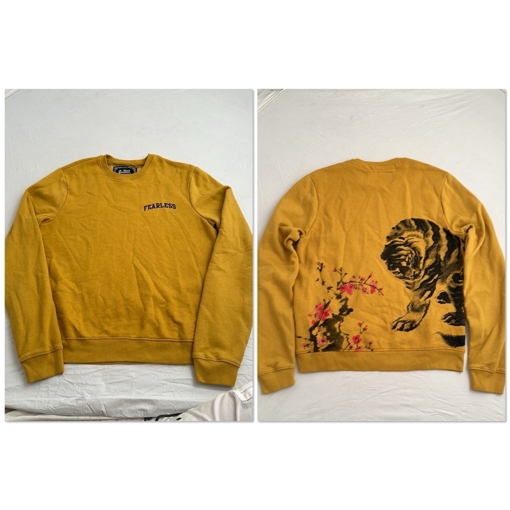 Blind Rooster Fearless mustard multicolor crew neck pullover sweatshirt